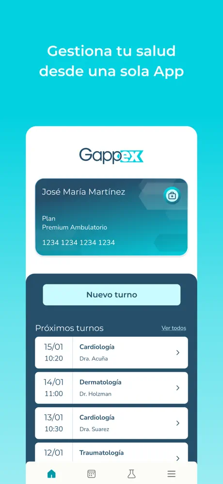 Gappex - Pantalla principal con tarjeta de plan y próximos turnos